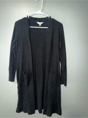 Time and Tru Black Open-Front Hooded Long Cardigan